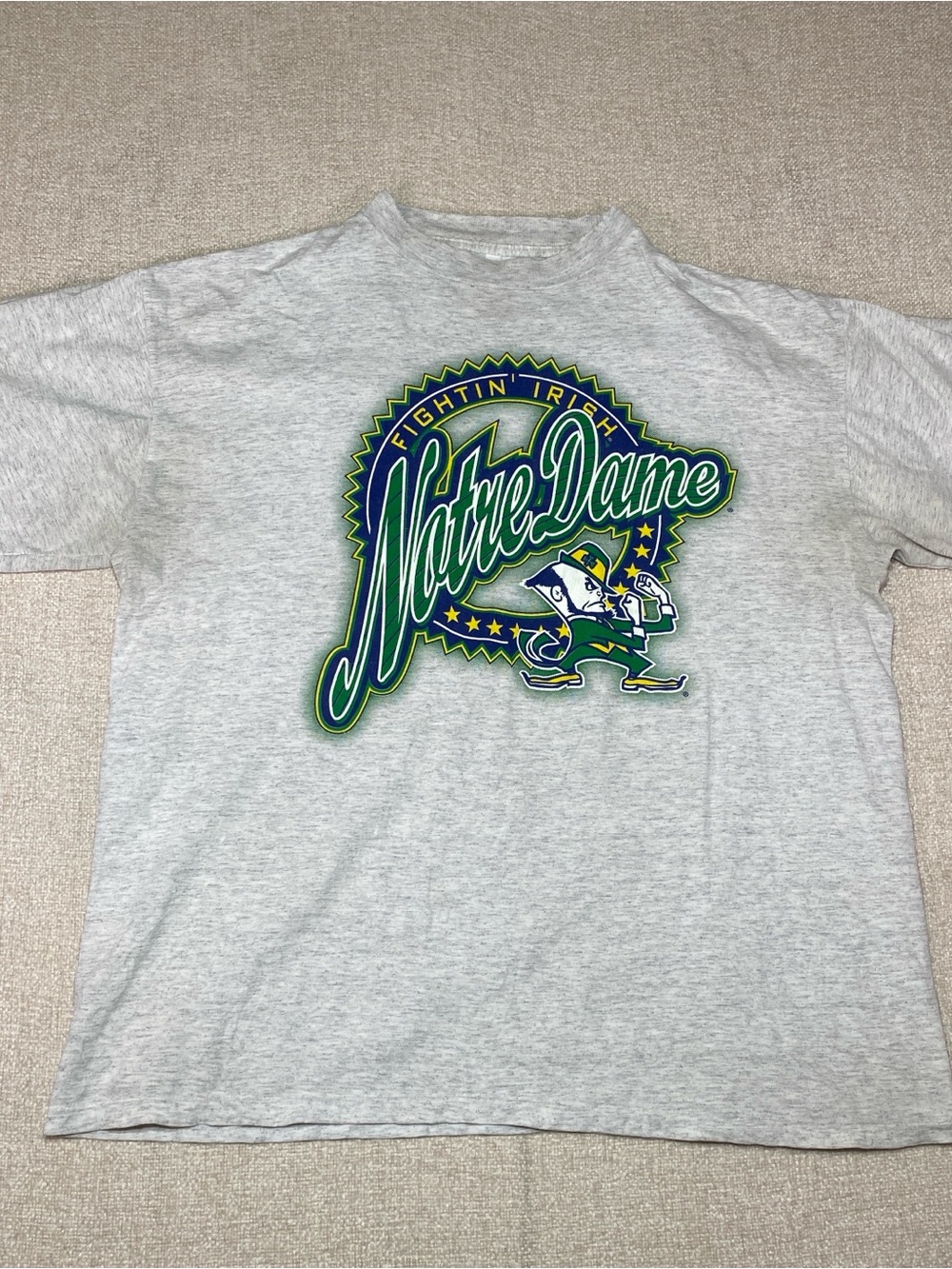 Vintage Logo 7 Notre Dame Fighting Irish Shirt Men XL Gray Graphic Tee 90s NCAA